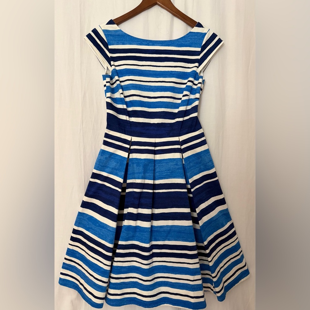 Kate Spade New York “Mariella” Striped Dress with Pleated Flare Skirt - Blue - 4 - Picture 5 of 16